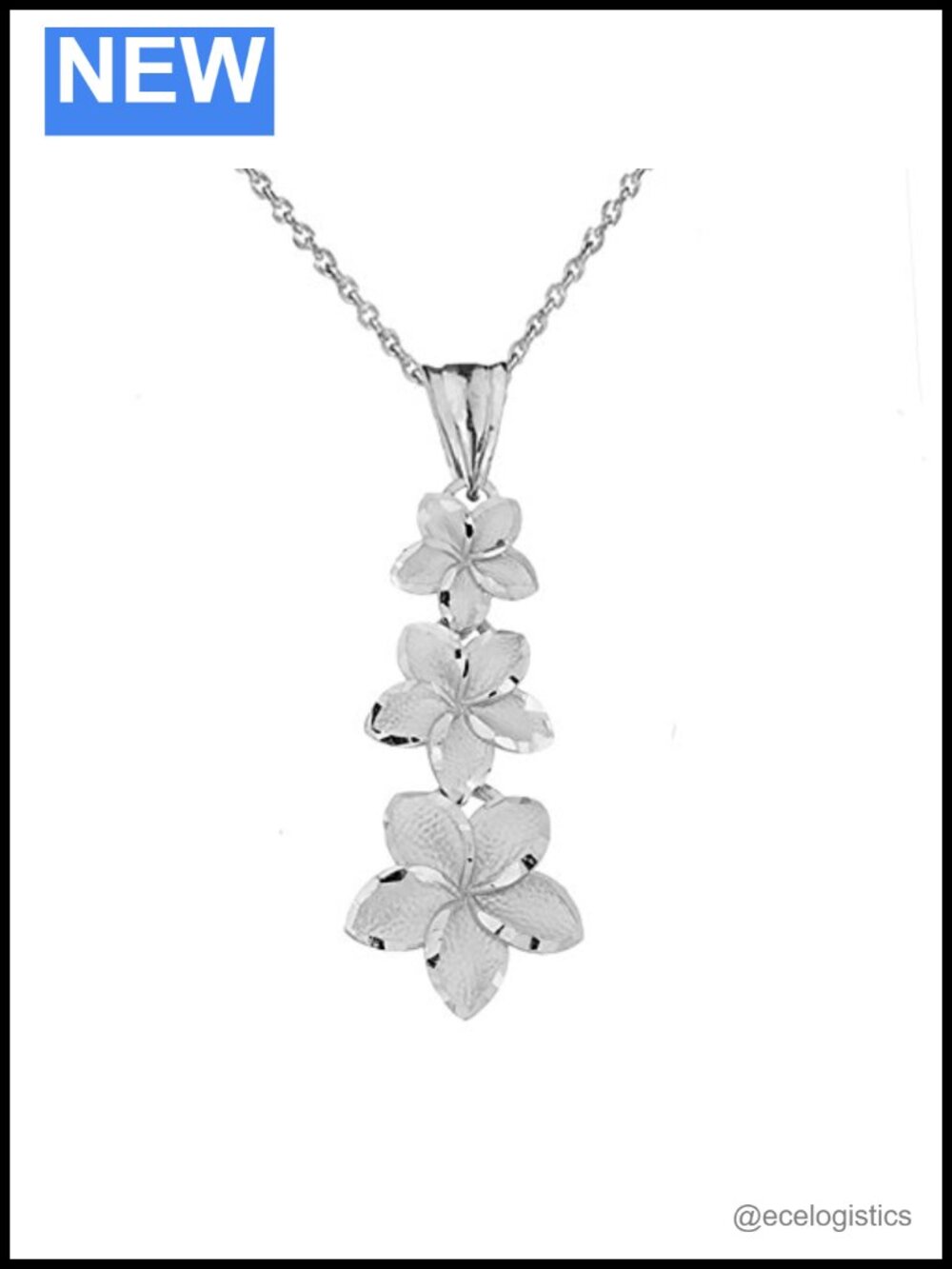 Sterling Silver Hawaiian Plumeria Flower Charm Pendant Necklace 18 Inch